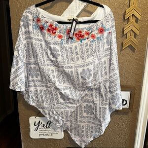 Savanna Jane Women’s One Shoulder Blue White Floral Embroidery Size Large NWT